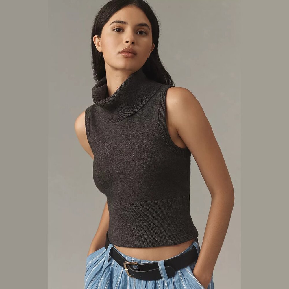 NEW Pilcro Sizes M, L Women's Ultra High-Neck Sweater Tank - Grey